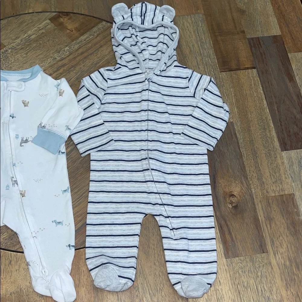 First Impressions & Carters Baby Footie Sleeper Set 0-3M Dog‎ Bear Stripe Blue